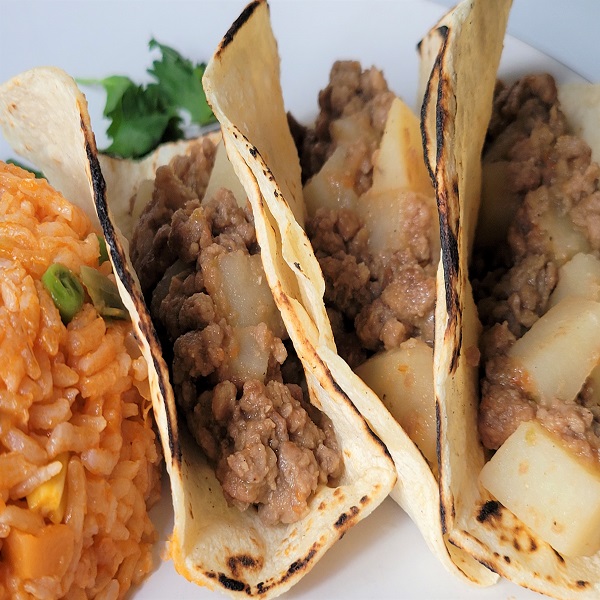 Vegan Mexican Picadillo con Papas, Ground Meat with Potatoes